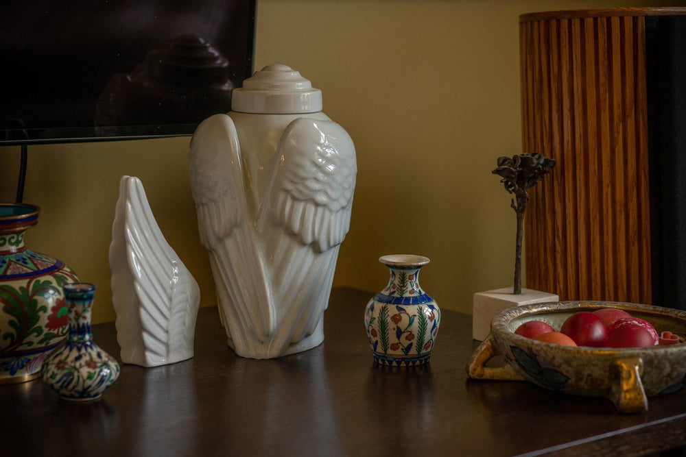 Pulvis Art Urns Adult Size Urn Handmade Cremation Urn for Ashes "Wings" - Large | White | Ceramic