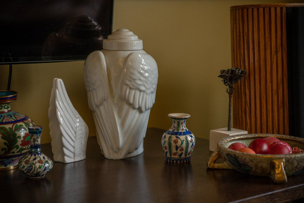 
                  
                    Pulvis Art Urns Adult Size Urn Handmade Cremation Urn for Ashes "Wings" - Large | White | Ceramic
                  
                