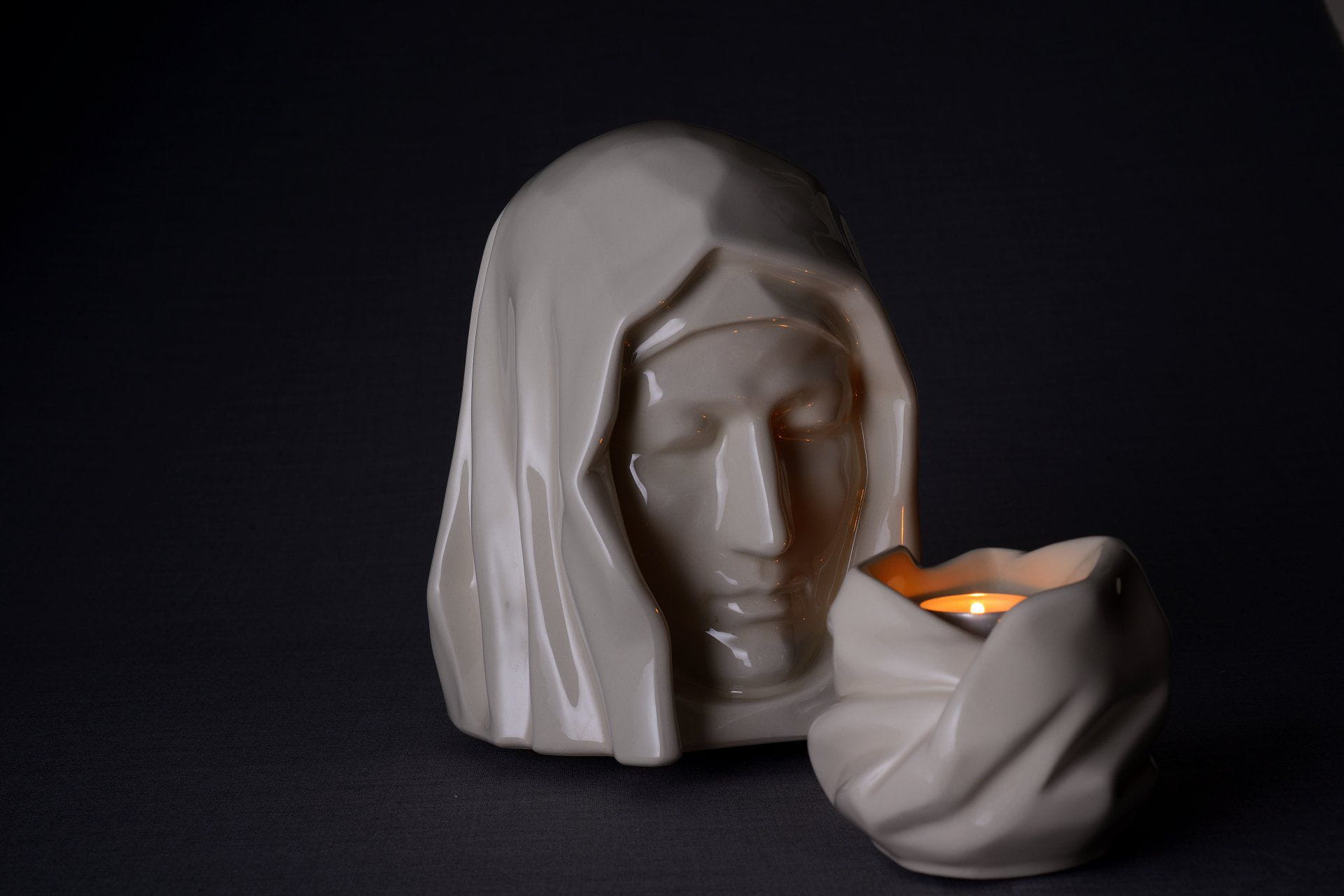 Set of Art Urns for Ashes "The Holy Mother" - (Large urn + Keepsake) - Pulvis Art Urns