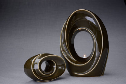 Handmade Cremation Keepsake Urn "The Passage" - Small Urn | Oily Green | Ceramic - Pulvis Art Urns