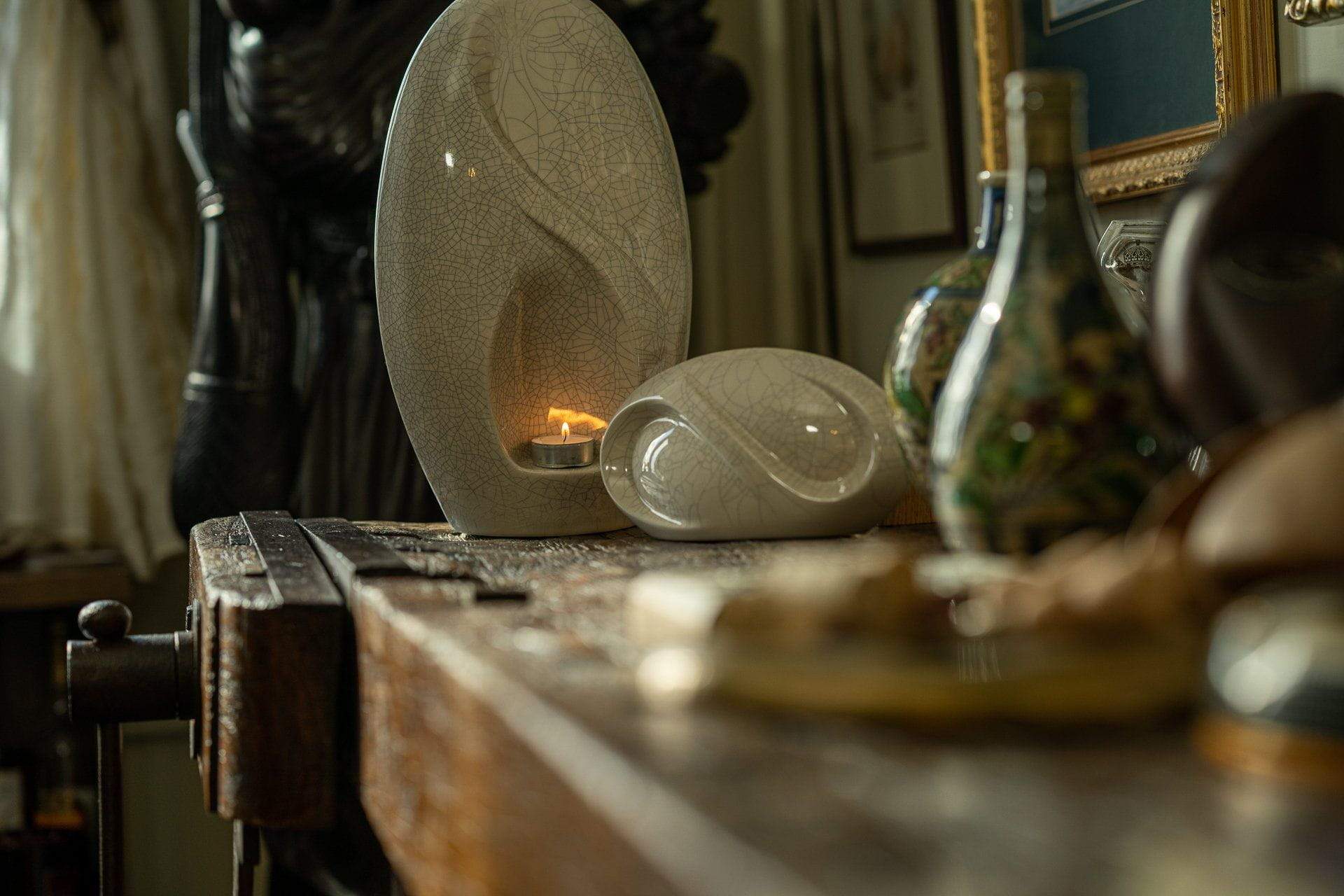 Set Of Ceramic Art Urns for Ashes "Eternity" - (Large urn + Keepsake) - Pulvis Art Urns