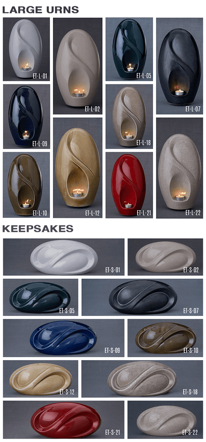 Set Of Ceramic Art Urns for Ashes "Eternity" - (Large urn + Keepsake) - Pulvis Art Urns