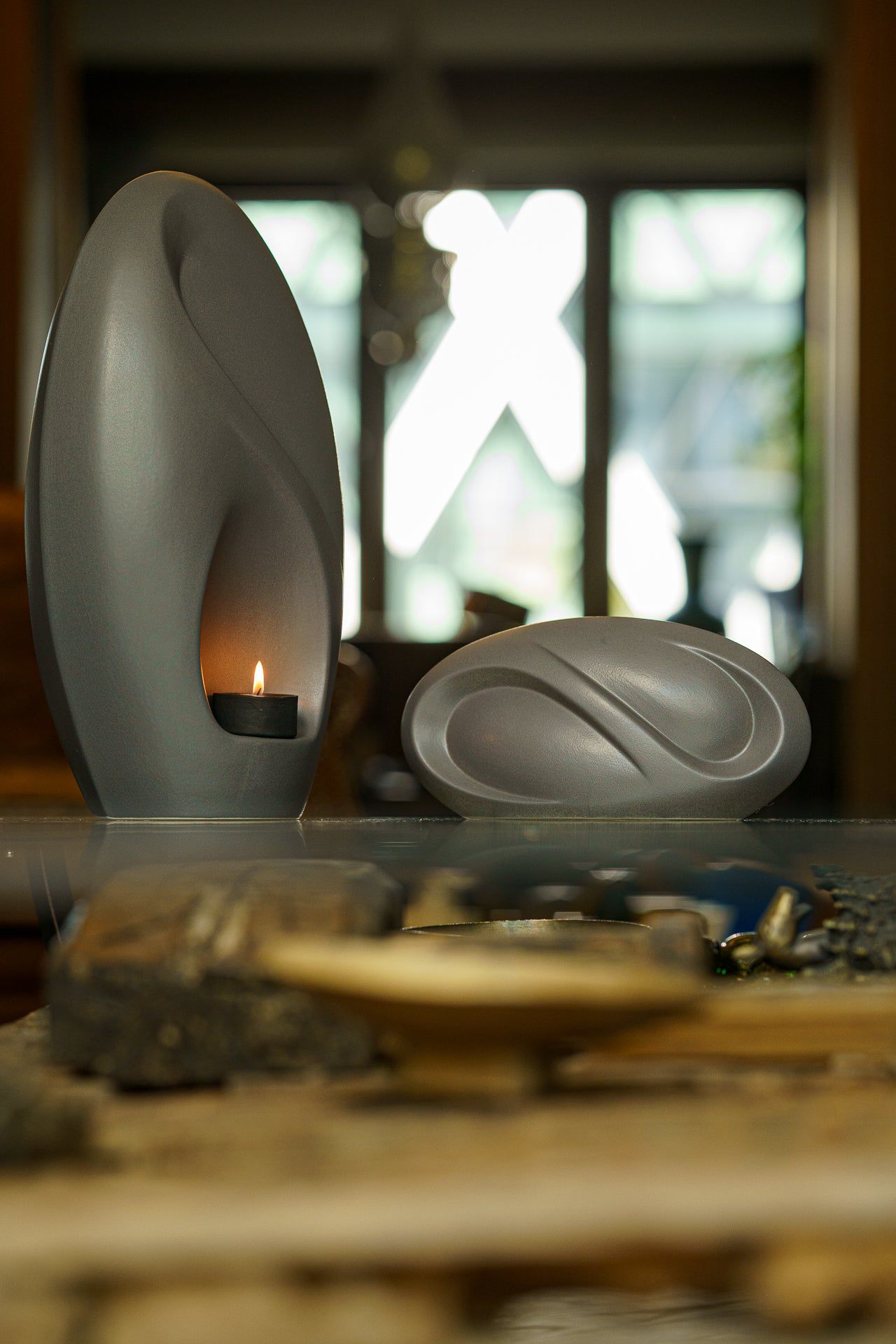 Set Of Ceramic Art Urns for Ashes "Eternity" - (Large urn + Keepsake) - Pulvis Art Urns