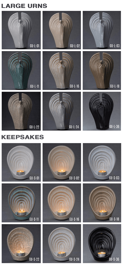 Set Of Ceramic Art Urns for Ashes "Guardian" - (Large urn + Keepsake) - Pulvis Art Urns