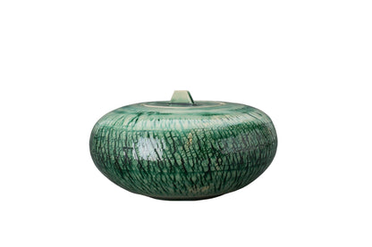 Pottery Wheel Urn for Ashes "Aeon" - Large | Verdigris | Ceramic - Pulvis Art Urns