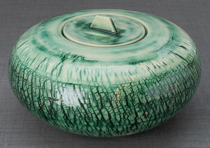 Pottery Wheel Urn for Ashes "Aeon" - Large | Verdigris | Ceramic - Pulvis Art Urns