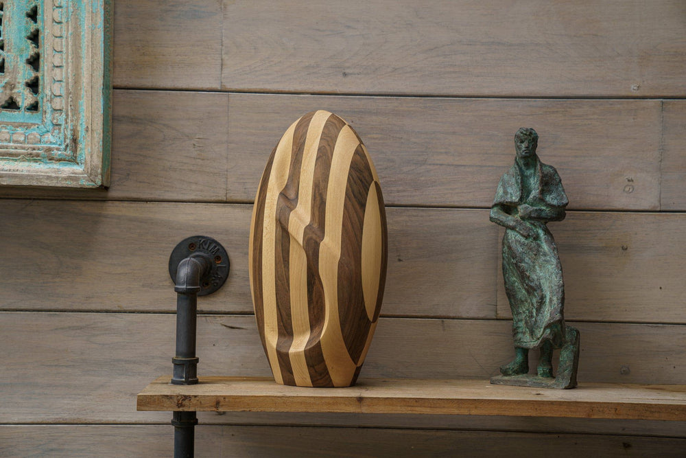 Pulvis Art Urns Adult Size Urn Striped Wooden Urn for Ashes "Eternity" - Genuine Walnut & Beech