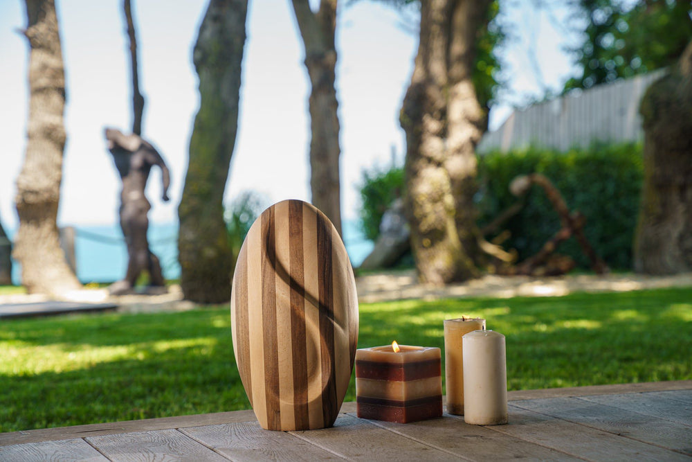 Pulvis Art Urns Adult Size Urn Striped Wooden Urn for Ashes "Eternity" - Genuine Walnut & Beech