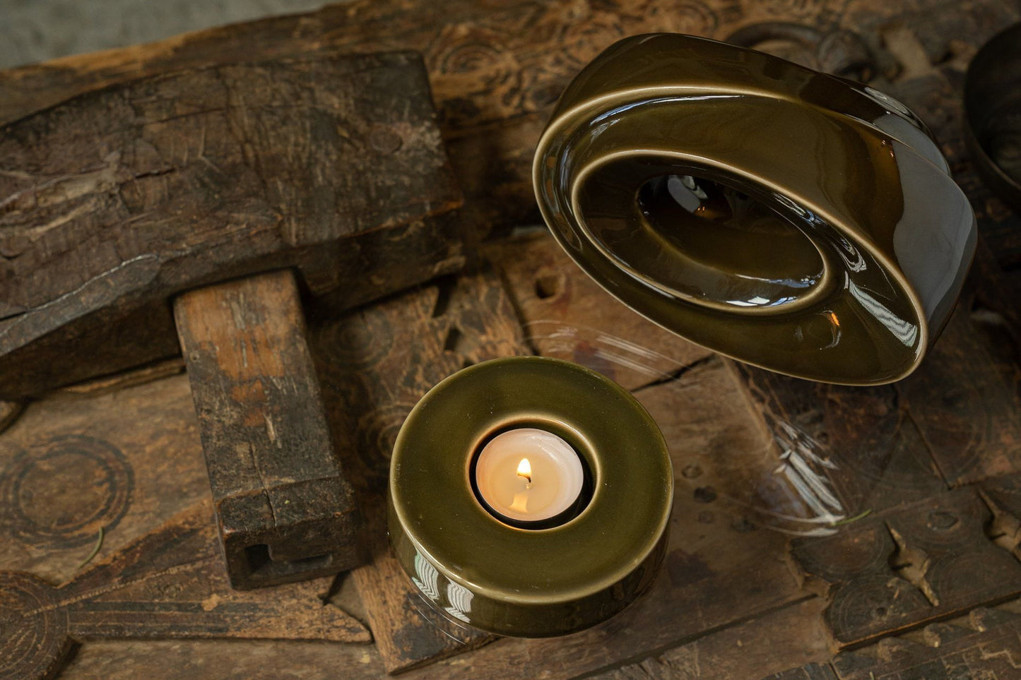 
                  
                    Caleo Handmade Candleholder for Cremation Urns - Oily Green | Ceramic
                  
                