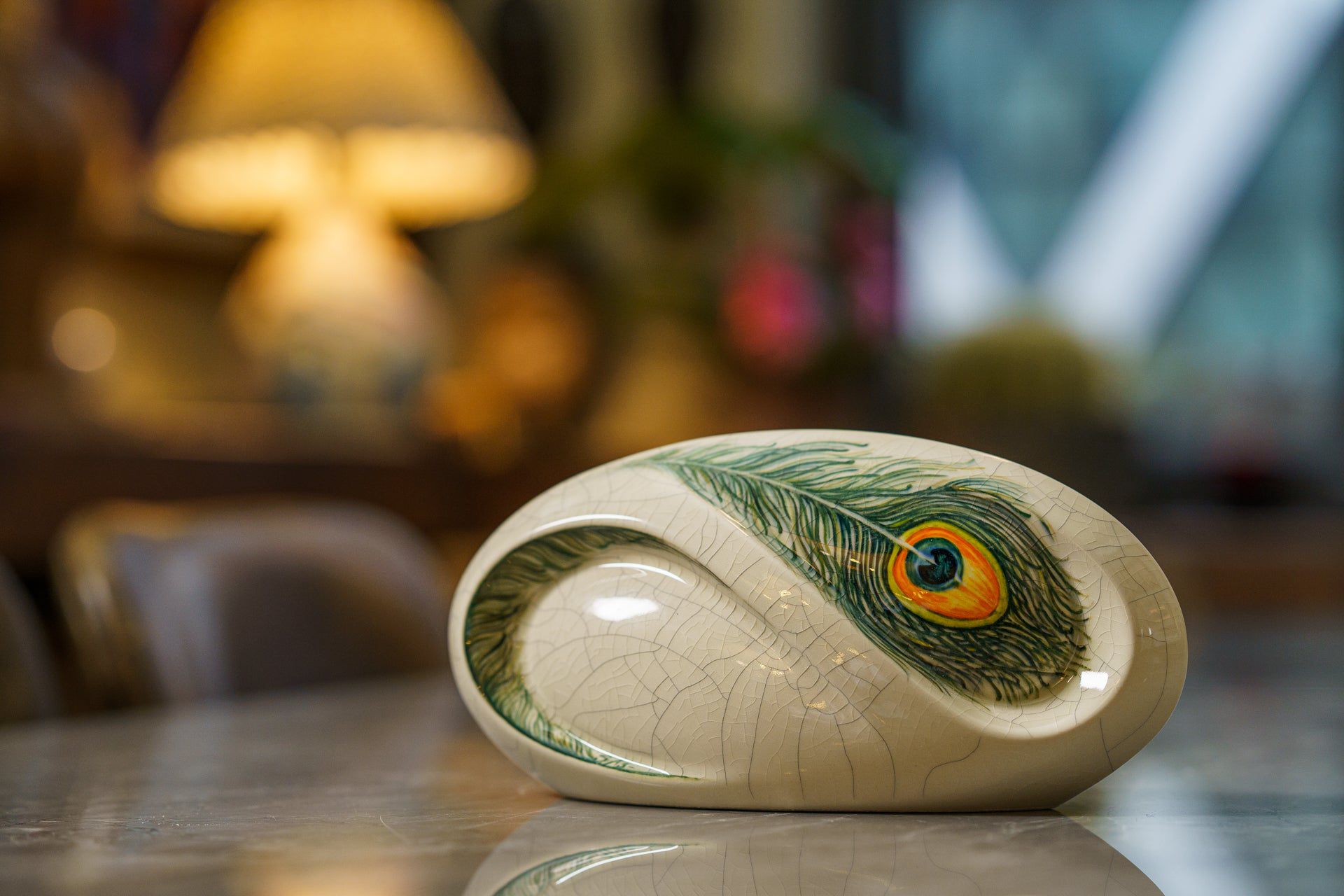 Hand Decorated Eternity Keepsake "Feathers" - Ceramic Keepsake Urn - Pulvis Art Urns