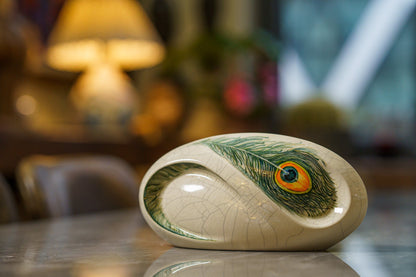 Hand Decorated Eternity Keepsake "Feathers" - Ceramic Keepsake Urn - Pulvis Art Urns