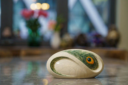 Hand Decorated Eternity Keepsake "Feathers" - Ceramic Keepsake Urn - Pulvis Art Urns