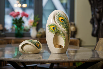 Hand Decorated Eternity Keepsake "Feathers" - Ceramic Keepsake Urn - Pulvis Art Urns