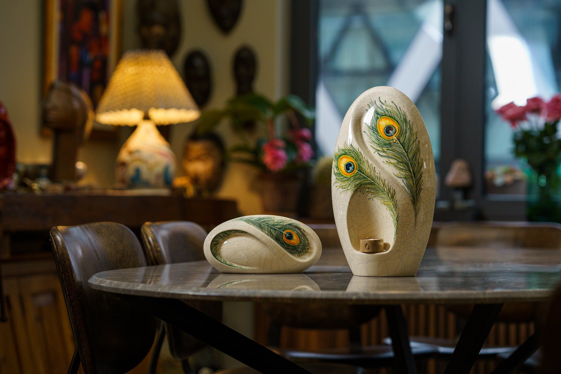 Handmade Decorated Eternity Urn "Feathers" - Large | Ceramic Urn - Pulvis Art Urns