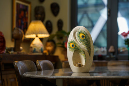 Handmade Decorated Eternity Urn "Feathers" - Large | Ceramic Urn - Pulvis Art Urns