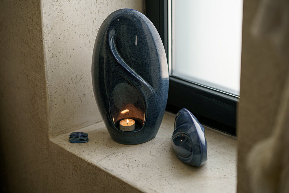 Pulvis Art Urns Keepsake Urn Eternity Handmade Cremation Keepsake Urn - Small | Blue Melange | Ceramic