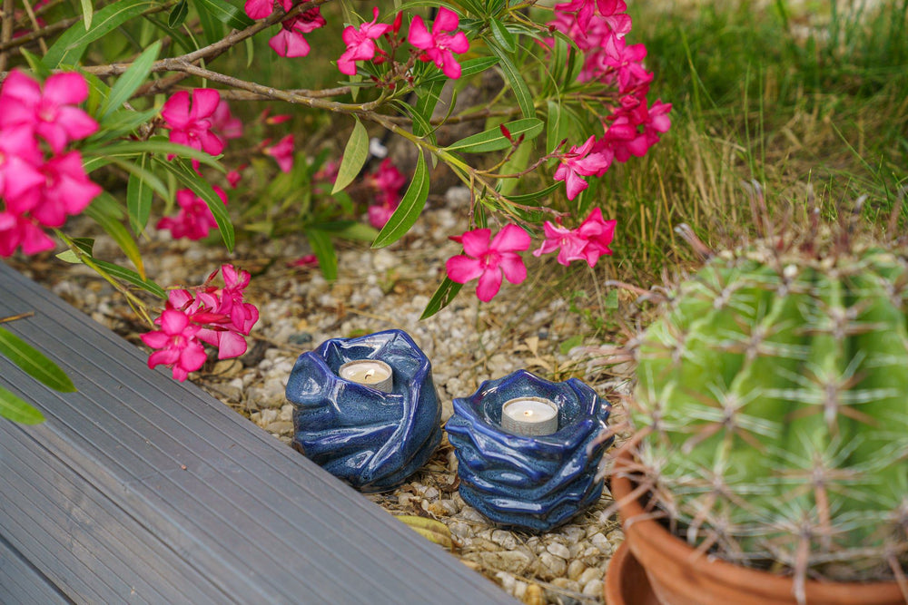 Pulvis Art Urns Keepsake Urn Handmade Cremation Keepsake Urn "The Christ" - Small | Blue Melange | Ceramic