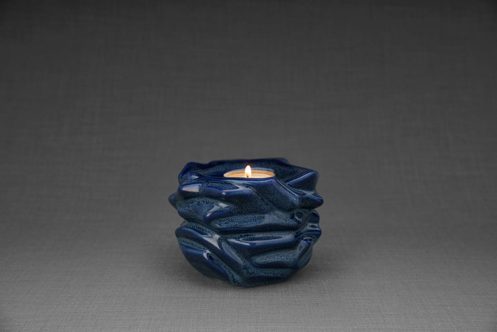 Pulvis Art Urns Keepsake Urn Handmade Cremation Keepsake Urn "The Christ" - Small | Blue Melange | Ceramic