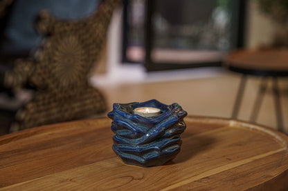 Candleholder Keepsake Urn For Ashes | Blue Melange | Ceramic Keepsake - Pulvis Art Urns