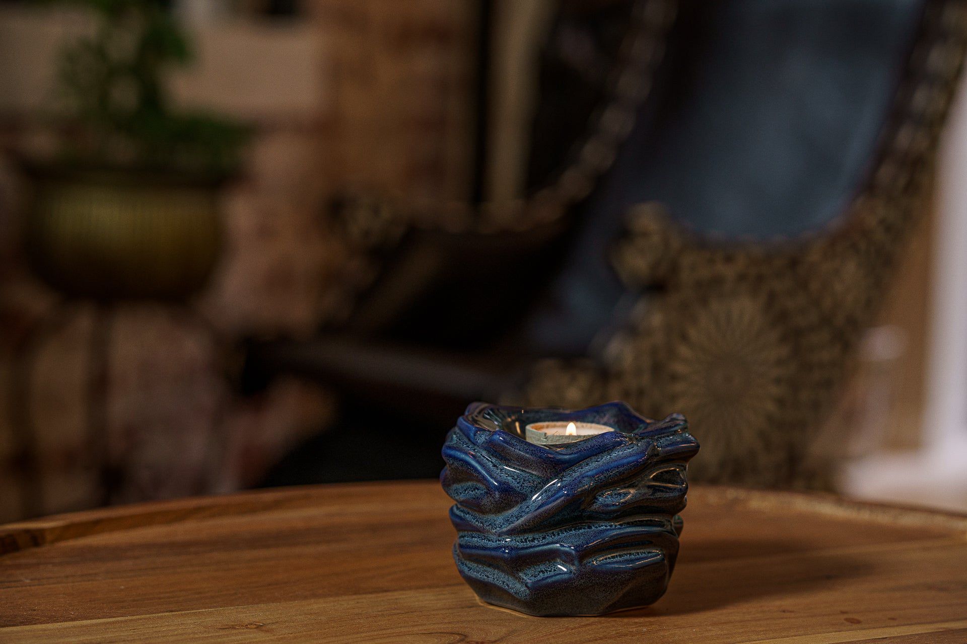 Candleholder Keepsake Urn For Ashes | Blue Melange | Ceramic Keepsake - Pulvis Art Urns