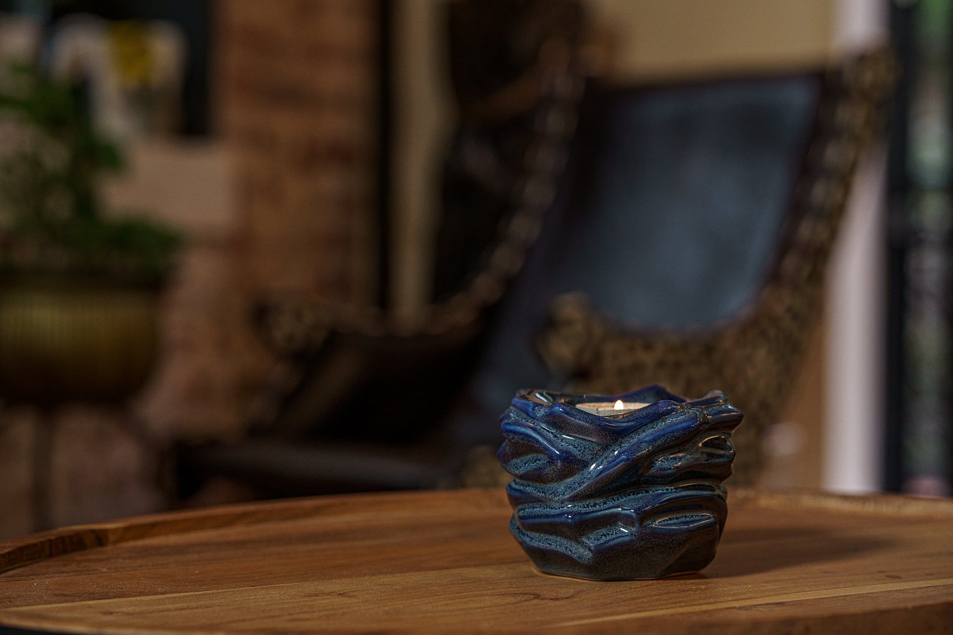 Candleholder Keepsake Urn For Ashes | Blue Melange | Ceramic Keepsake - Pulvis Art Urns