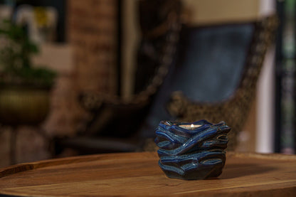 Candleholder Keepsake Urn For Ashes | Blue Melange | Ceramic Keepsake - Pulvis Art Urns