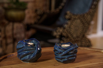 Candleholder Keepsake Urn For Ashes | Blue Melange | Ceramic Keepsake - Pulvis Art Urns