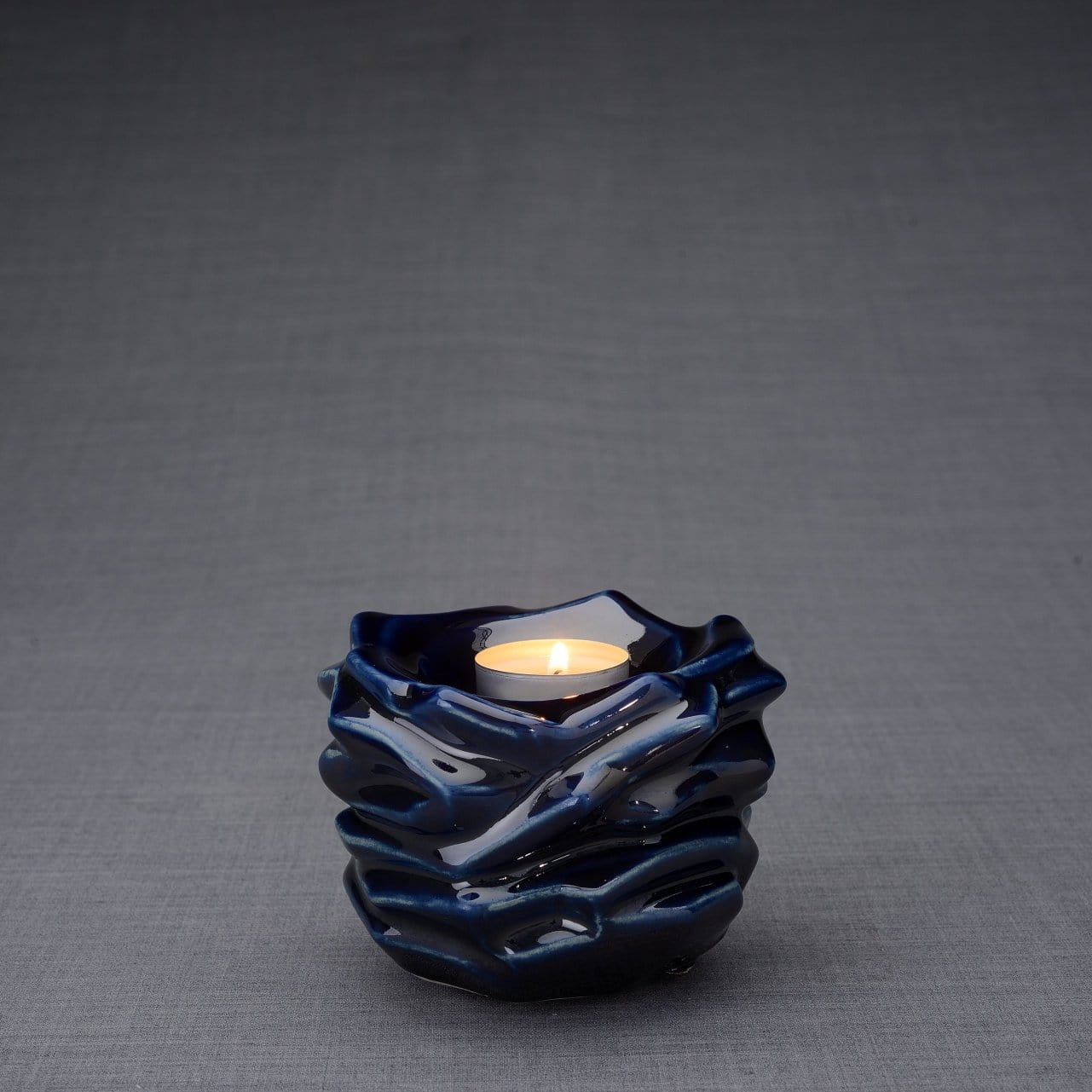 Candleholder Keepsake Urn For Ashes | Cobalt Metallic | Ceramic Keepsake - Pulvis Art Urns