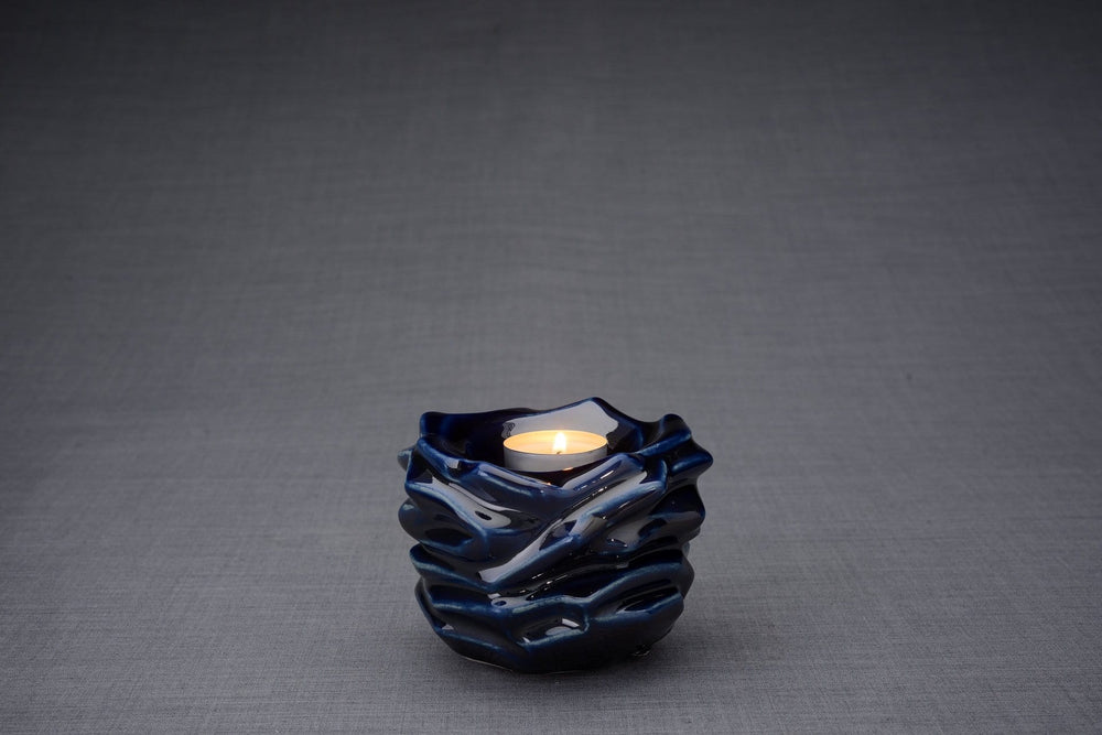 The Christ Handmade Keepsake Cremation Urn for Ashes, color Cobalt Metallic, Candle-holder-Pulvis Art Urns