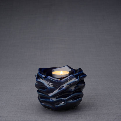 Candleholder Keepsake Urn For Ashes | Cobalt Metallic | Ceramic Keepsake - Pulvis Art Urns