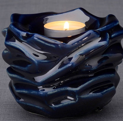 Candleholder Keepsake Urn For Ashes | Cobalt Metallic | Ceramic Keepsake - Pulvis Art Urns