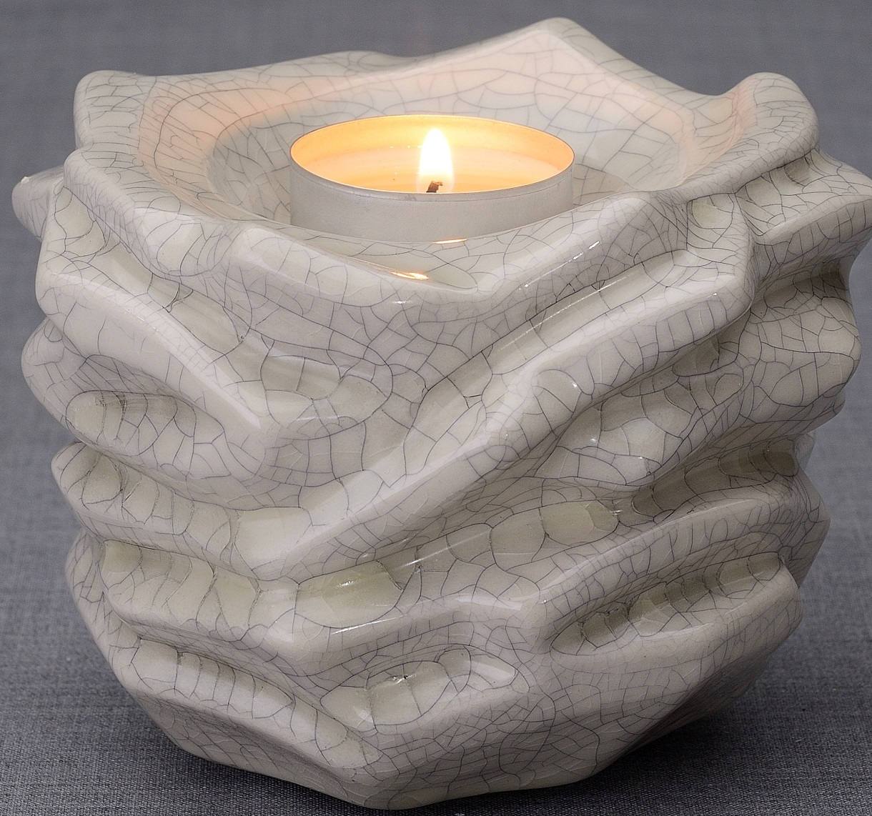 Candleholder Keepsake Urn For Ashes | Craquelure | Ceramic Memorial - Pulvis Art Urns