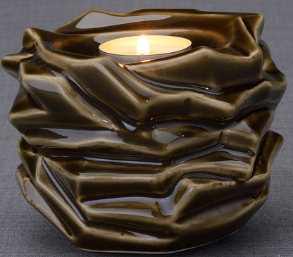 Candleholder Keepsake Urn For Ashes | Oily Green | Ceramic Keepsake - Pulvis Art Urns