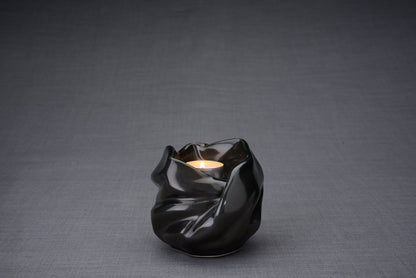 Cremation Keepsake Urn For Ashes With Candle | Black Gloss | Ceramic Urn - Pulvis Art Urns