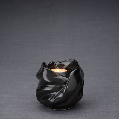 Cremation Keepsake Urn For Ashes With Candle | Black Gloss | Ceramic Urn - Pulvis Art Urns