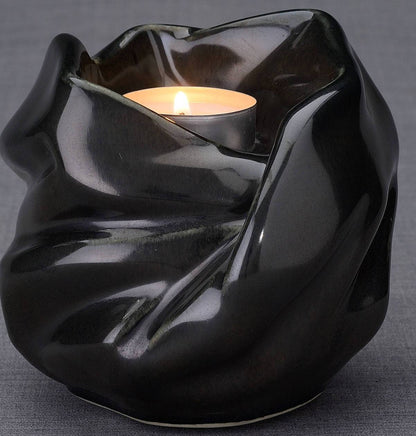 Cremation Keepsake Urn For Ashes With Candle | Black Gloss | Ceramic Urn - Pulvis Art Urns