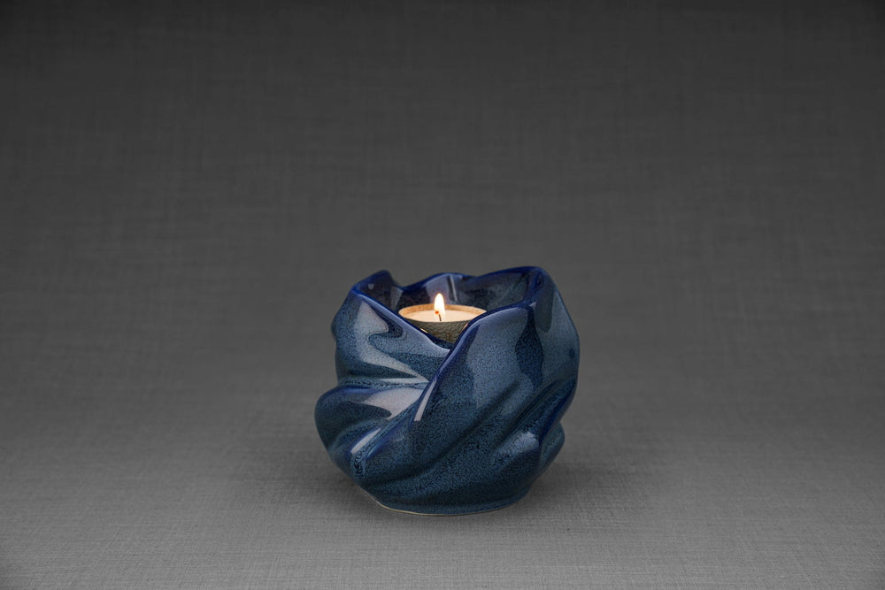 Pulvis Art Urns Keepsake Urn Handmade Cremation Keepsake Urn "The Holy Mother" - Small | Blue Melange | Ceramic