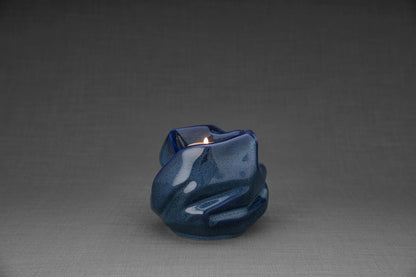 Cremation Keepsake Urn For Ashes With Candle | Blue Melange | Ceramic Urn - Pulvis Art Urns