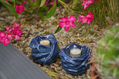 Cremation Keepsake Urn For Ashes With Candle | Blue Melange | Ceramic Urn - Pulvis Art Urns