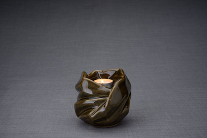 Cremation Keepsake Urn For Ashes With Candle | Oily Green | Ceramic Urn - Pulvis Art Urns