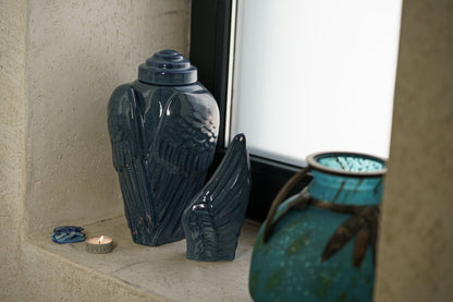 Handmade Cremation Keepsake Urn "Wings" - Small Urn | Blue Melange | Ceramic - Pulvis Art Urns