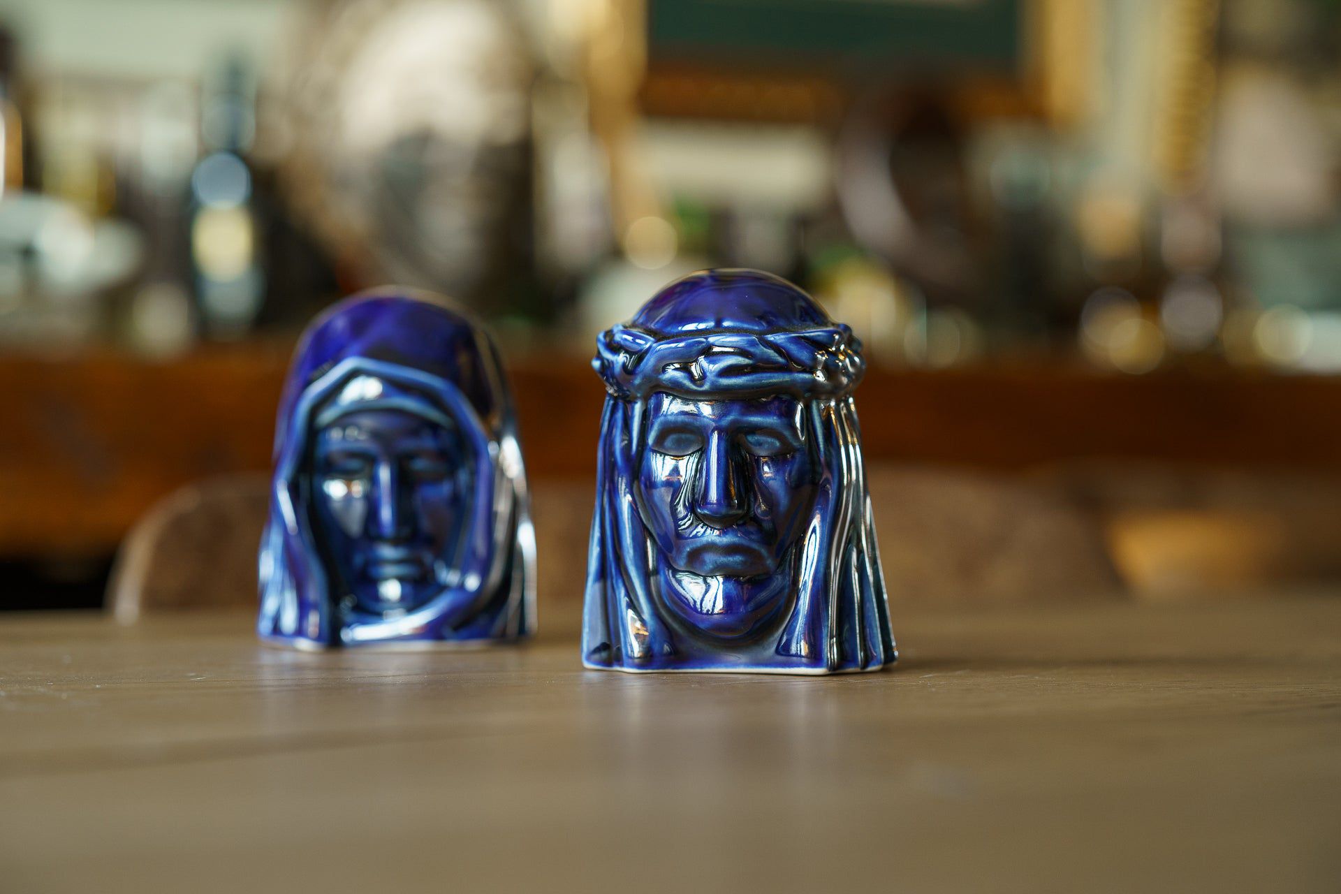 Handmade Mini Keepsake Urn "The Christ" - Cobalt Metallic | Ceramic Mini Urn - Pulvis Art Urns