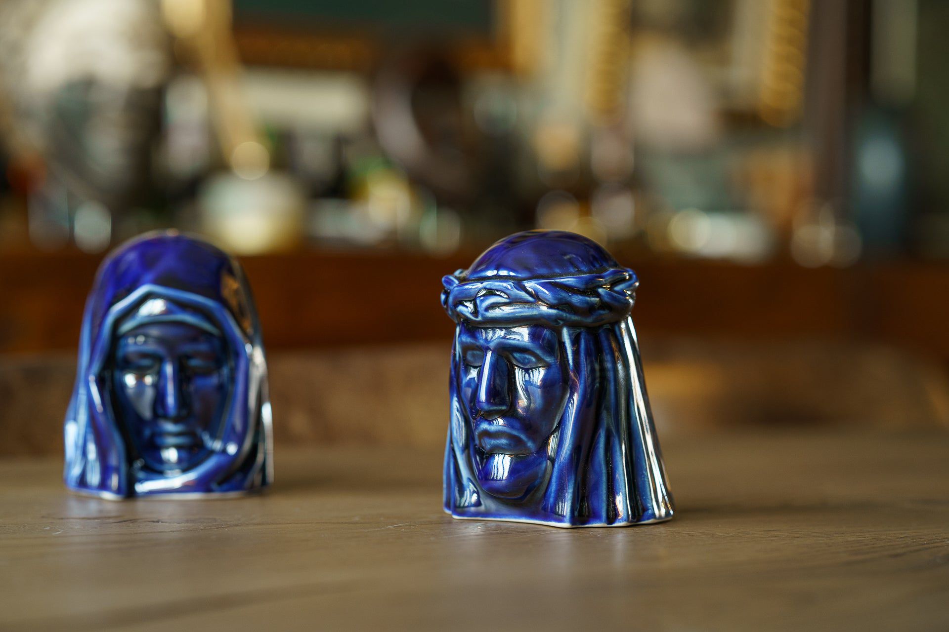 Handmade Mini Keepsake Urn "The Christ" - Cobalt Metallic | Ceramic Mini Urn - Pulvis Art Urns