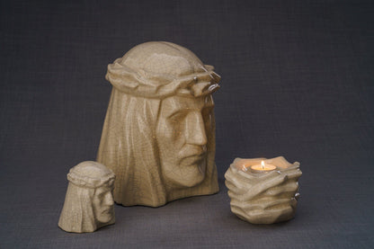 Handmade Mini Keepsake Urn "The Christ" - Oily Green | Ceramic Mini Urn - Pulvis Art Urns