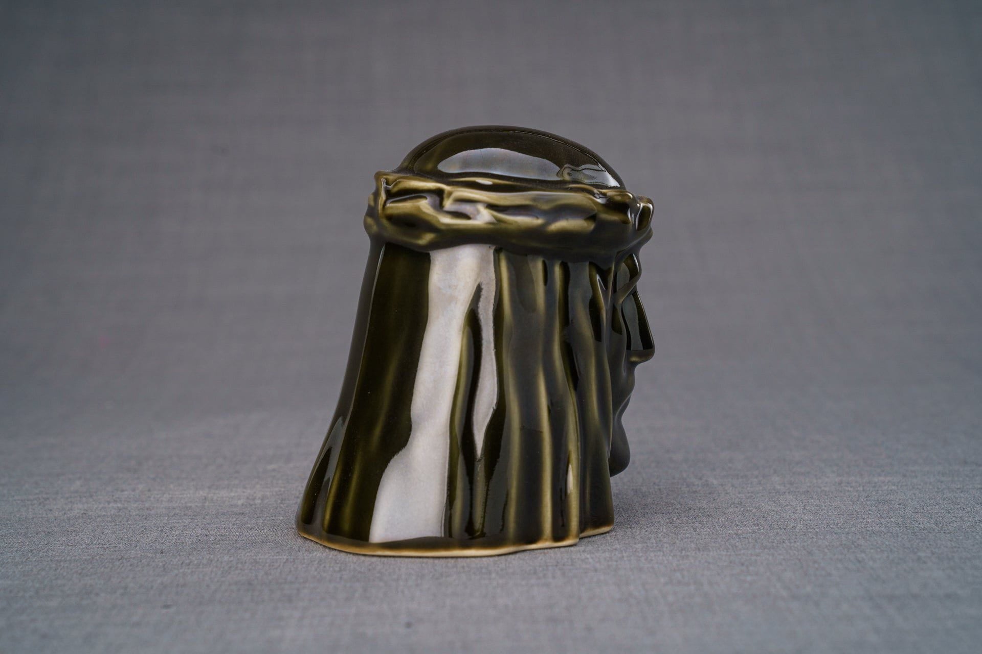 Handmade Mini Keepsake Urn "The Christ" - Oily Green | Ceramic Mini Urn - Pulvis Art Urns