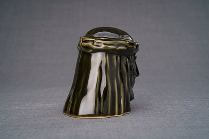 Handmade Mini Keepsake Urn "The Christ" - Oily Green | Ceramic Mini Urn - Pulvis Art Urns