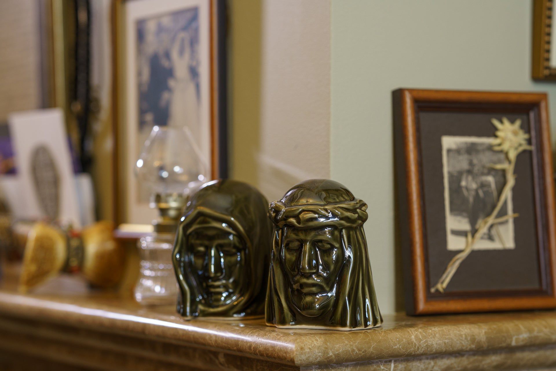 Handmade Mini Keepsake Urn "The Christ" - Oily Green | Ceramic Mini Urn - Pulvis Art Urns