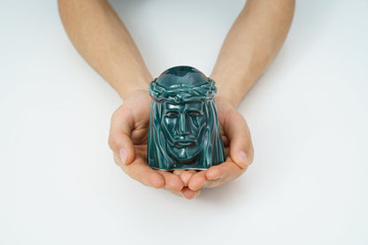 Handmade Mini Keepsake Urn "The Christ" - Oxide Green | Ceramic Mini Urn - Pulvis Art Urns