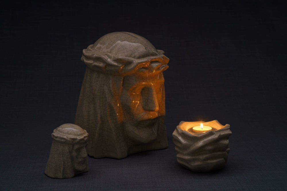Pulvis Art Urns Keepsake Urn Handmade Mini Keepsake Urn "The Christ" - Transparent | Ceramic