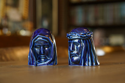 Handmade Mini Keepsake Urn "The Holy Mother" - Cobalt Metallic | Ceramic Mini Urn - Pulvis Art Urns